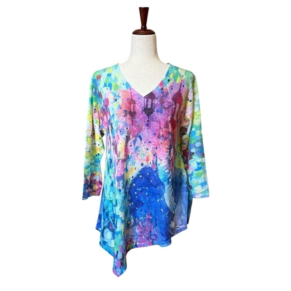 Et ‘Lois Lantern Festival V-Neck Asymmetrical  3/4 Sleeve Knit Tunic Med. #1396